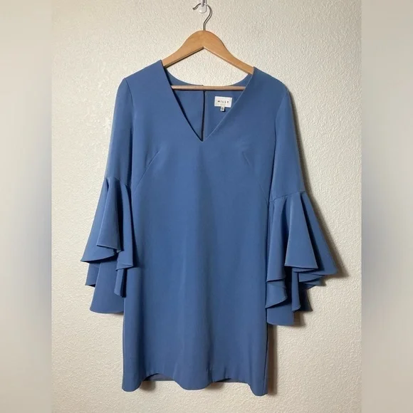 MILLY Nicole shift flared sleeves V neck size 4 dusty blue - Picture 3 of 13
